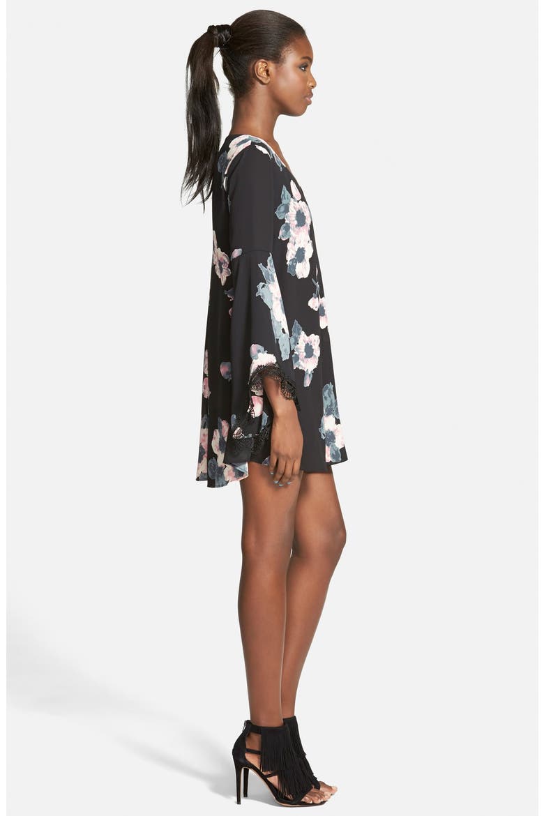 ASTR Lace Trim Shift Dress, Alternate, color, BLACK