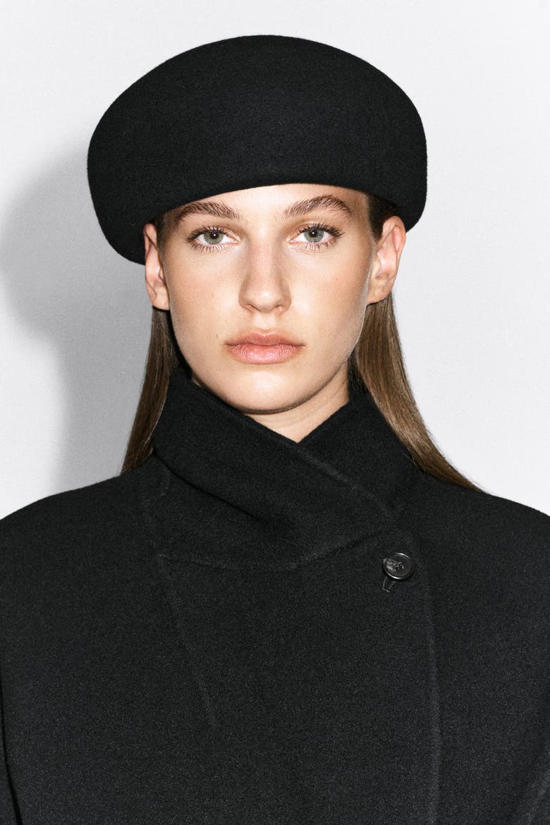 Sculpted Wool Beret, Alternate, color, BLACK