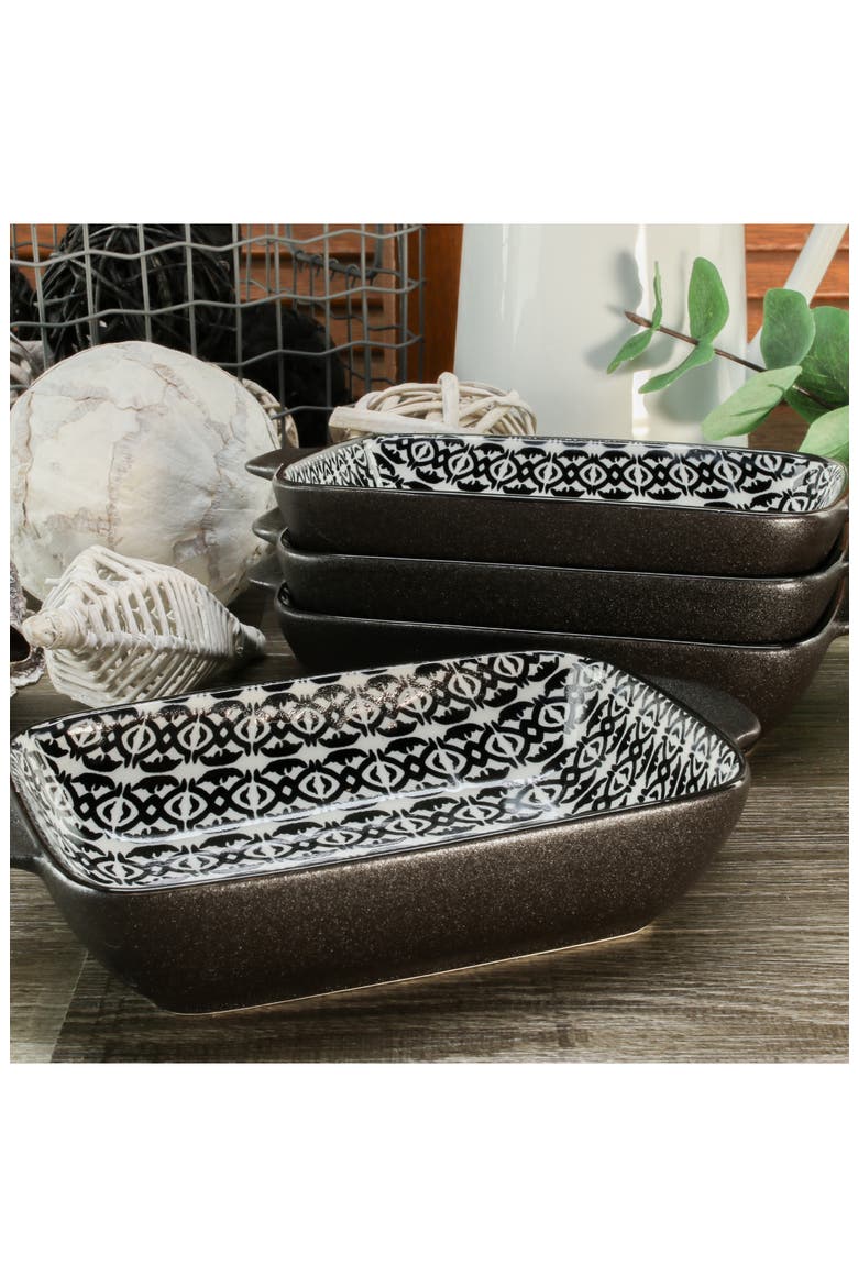 Set of 2 Bali Black Sand Geo Rectangular Baking Dishes, Alternate, color, BLACK MULTI