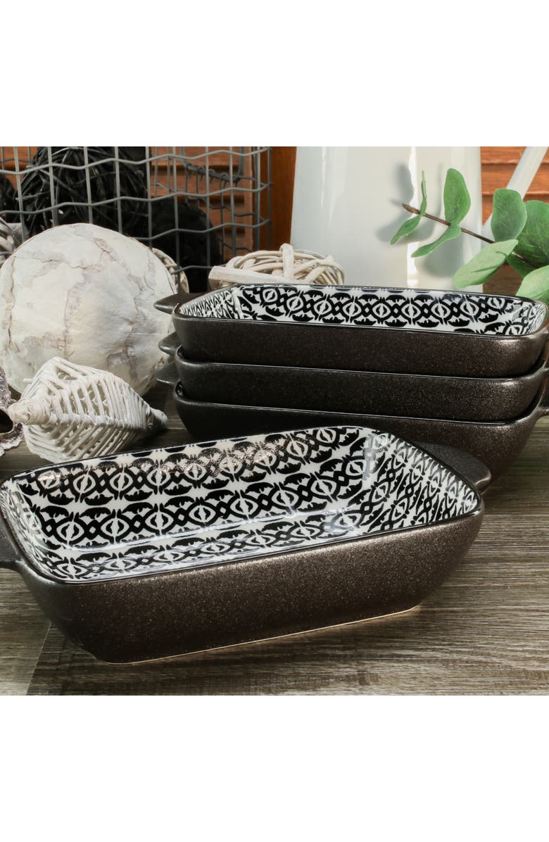 BIA Cordon Bleu Set of 2 Bali Black Sand Geo Rectangular Baking Dishes, Alternate, color, Black Multi