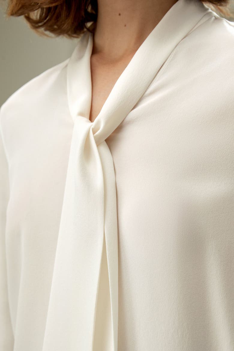 Women's Silk Bowtie Blouse, Alternate, color, Natural White