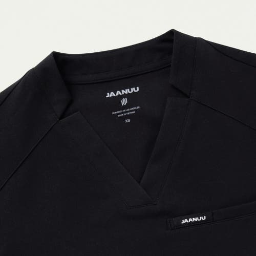 Jaanuu 3-pocket Slim Notched V-neck Scrub Top In Black