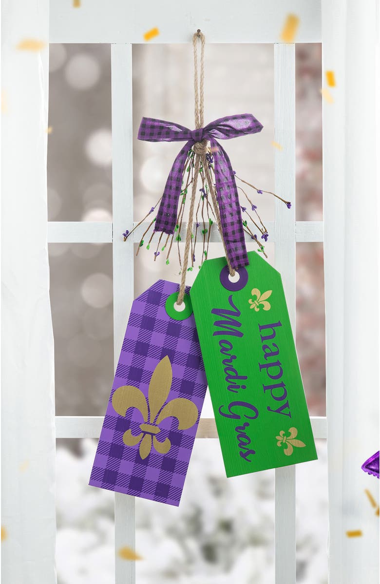 Glitzhome Happy Mardi Gras Day Wooden Bookmark Door Hanger, Alternate, color, Purple