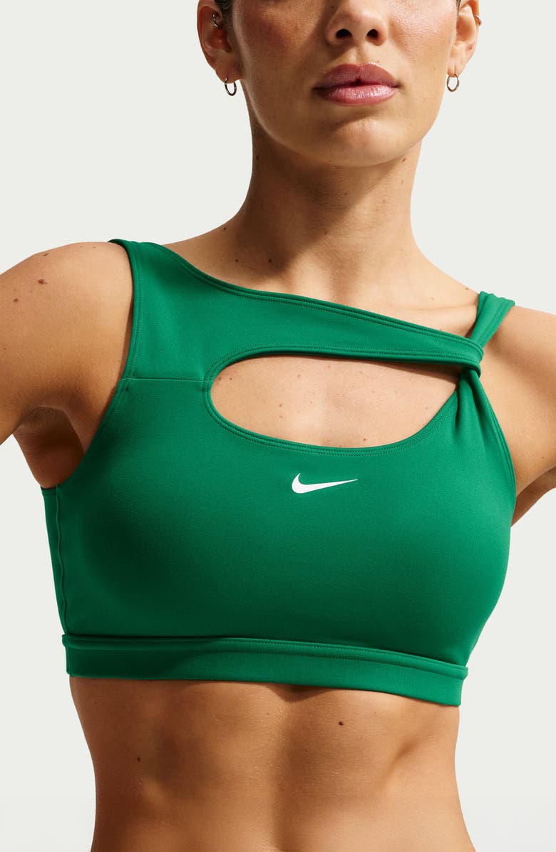 Nike Capsule Asymmetric Sports Bra, Main, color, Malachite/ White