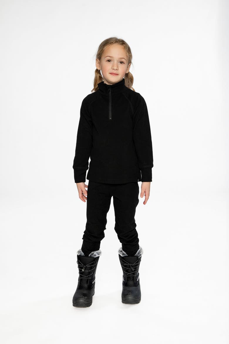 Two Piece Brushed Half-Zip Top & Pants Thermal Underwear, Alternate, color, Noir