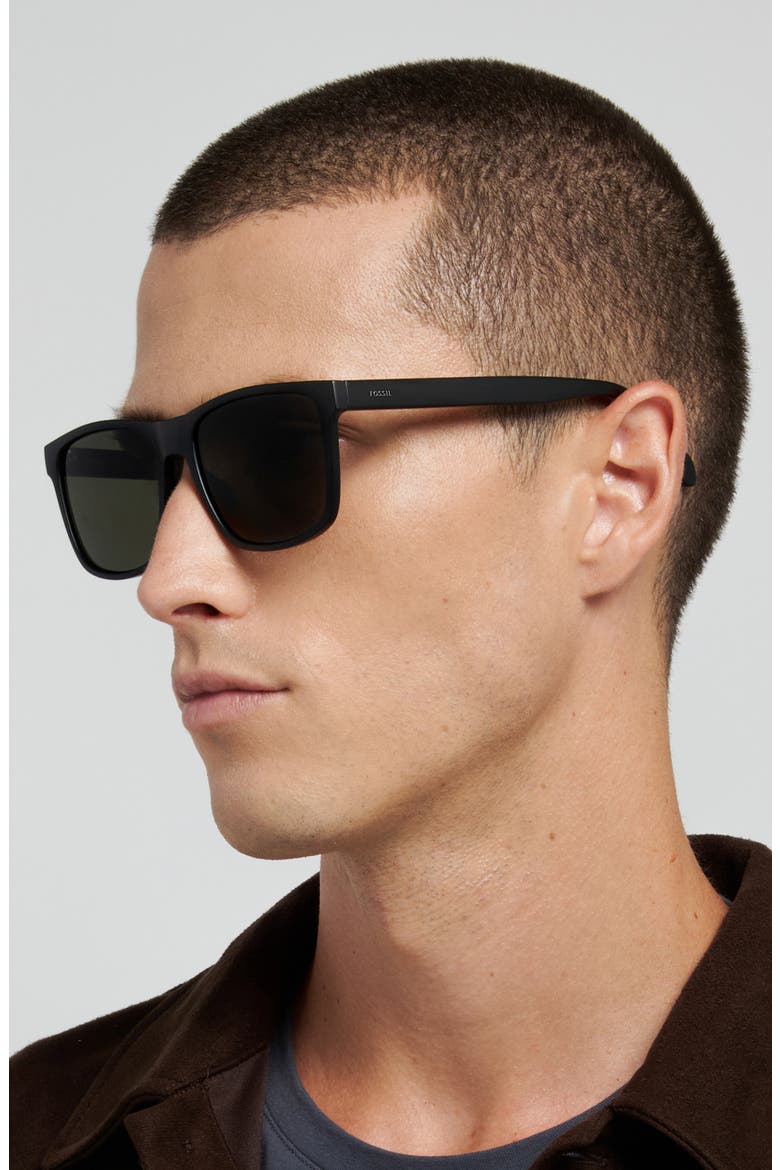 FOS 3187/G/S 57mm Rectangular Sunglasses, Alternate, color, SHINY BLACK/ BROWN