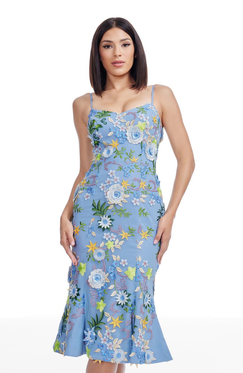 Dress the Population Allona Embroidered Cocktail Dress, Alternate, color, Sky Multi