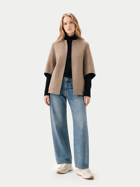 Patch Pocket Cashmere Poncho Jacket