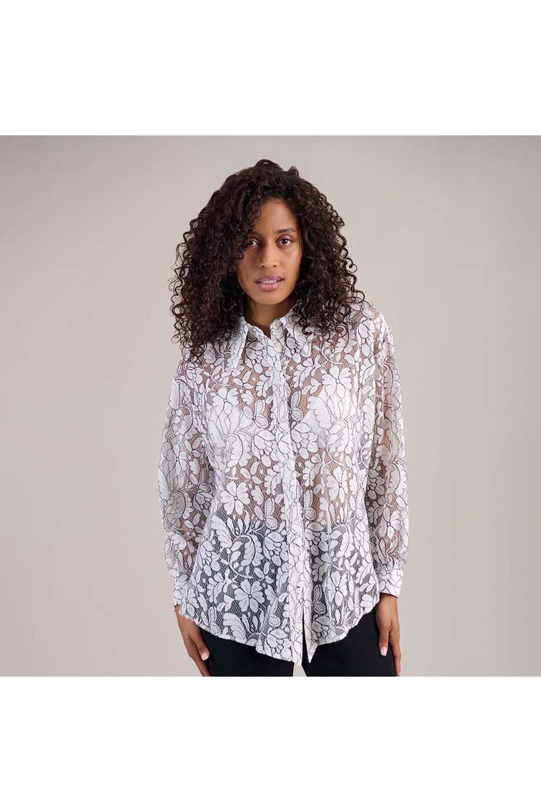 Women's Shirt  Daniela White And Black Sheer Oversized Shirt, Alternate, color, Black/White