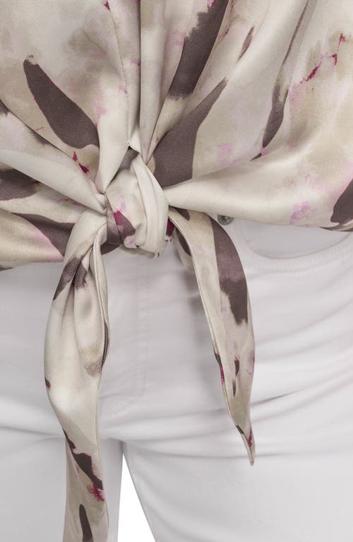 Dkny Abstract Print Tie Front Top In Neutral