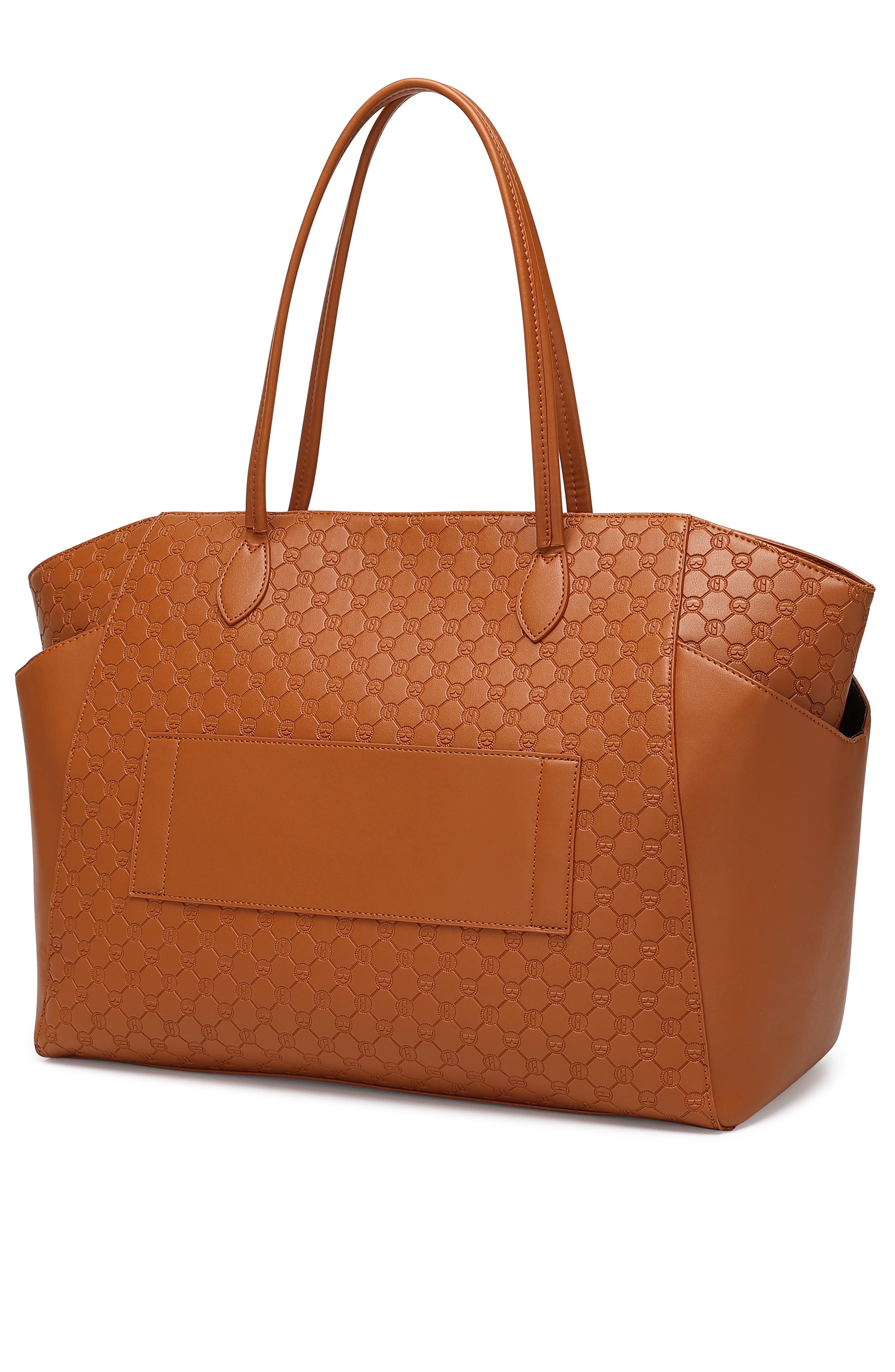 ELLE Compass 32L Vegan Leather Monogram Weekender Duffel Bag, Alternate, color, Brown