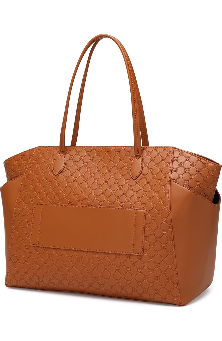 ELLE Compass 32L Vegan Leather Monogram Weekender Duffel Bag, Alternate, color, Brown