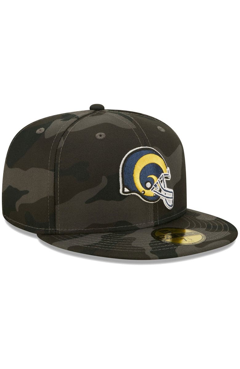 New Era Men's New Era Black Los Angeles Rams Throwback Logo Camo 59FIFTY Fitted Hat, Alternate, color, 