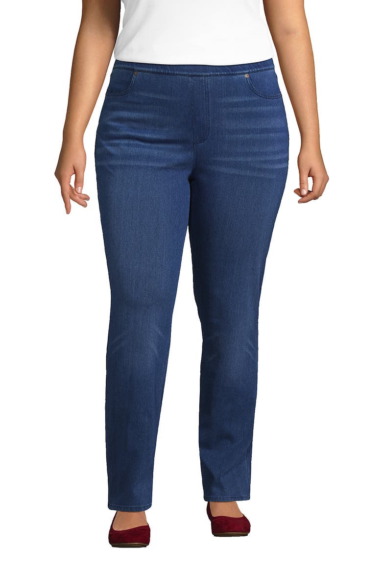 Starfish High Rise Knit Denim Straight Jeans, Main, color, Medium Sea Blue