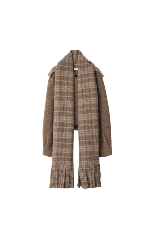 Burberry Women Detachable Scarf Wool Blend Jacket Biscuit In Brown
