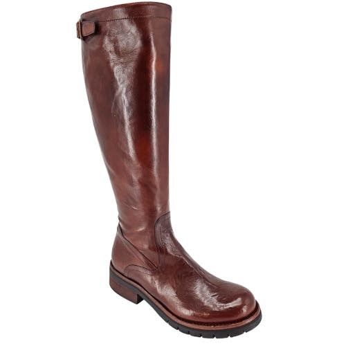 Madison Maison Leather Tall Flat Buckle Boot In Burgundy