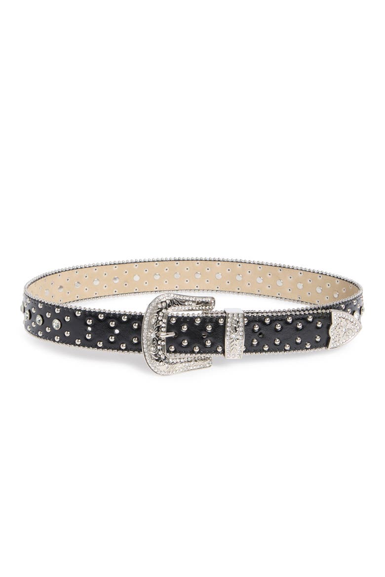 Western Studded Bling Belt, Main, color, BLACK SILVER