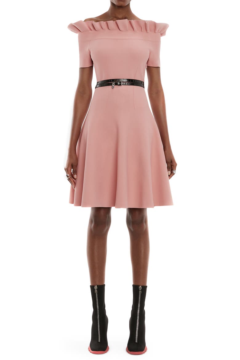 Alexander McQueen Off the Shoulder Skater Dress, Main, color, ANEMONE