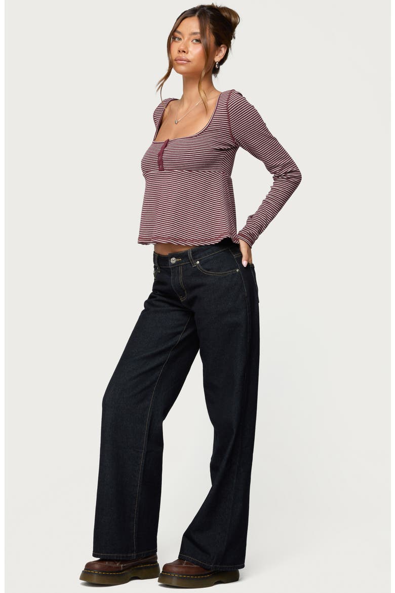 Sare Stripe Baby Doll Henley, Alternate, color, BURGUNDY