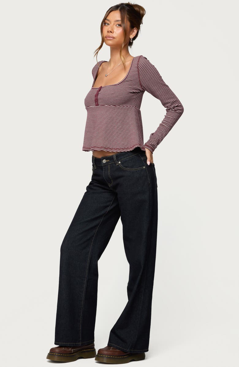 EDIKTED Sare Stripe Baby Doll Henley, Alternate, color, Burgundy