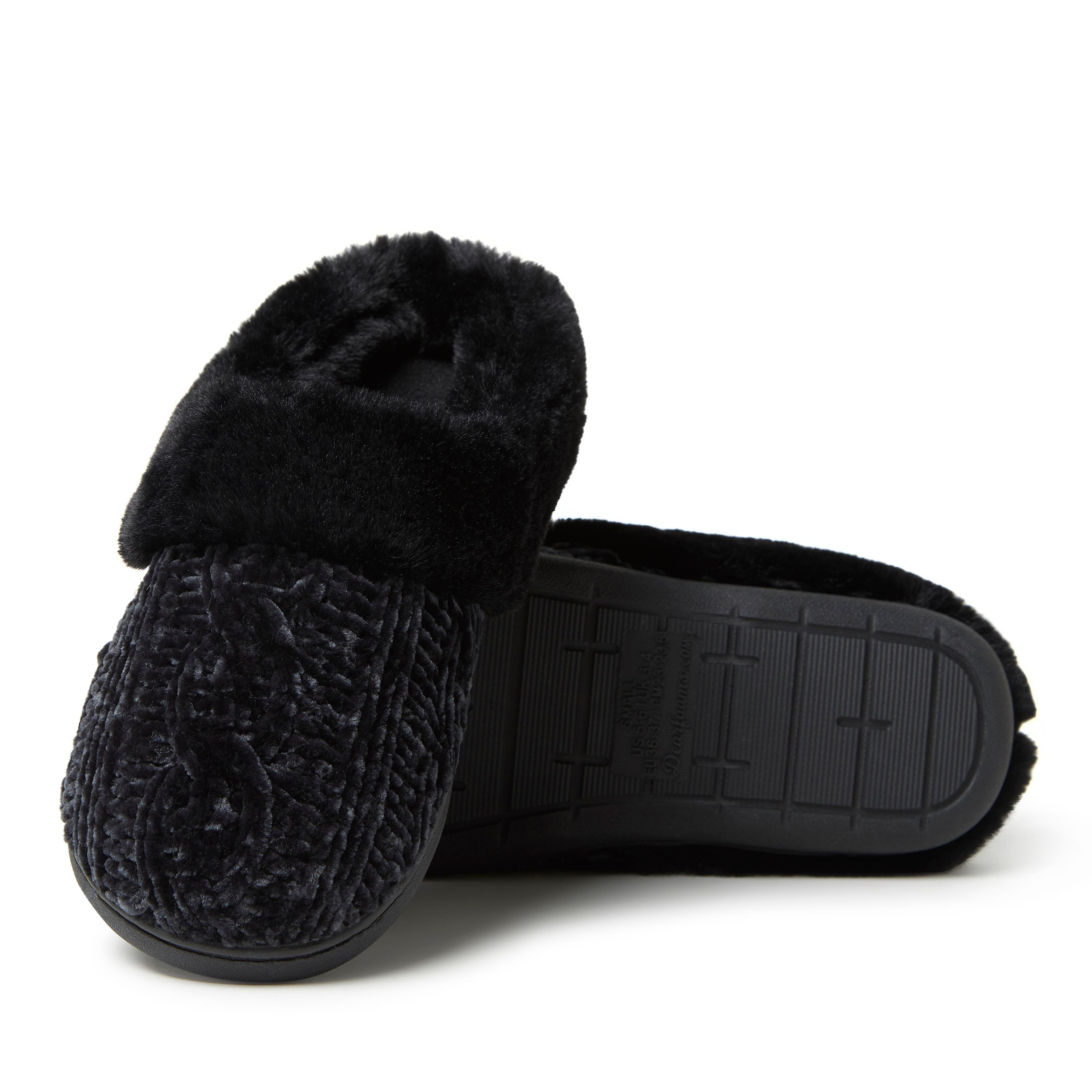 DEARFOAMS Claire Cable Knit Chenille Clog Slipper, Alternate, color, Black