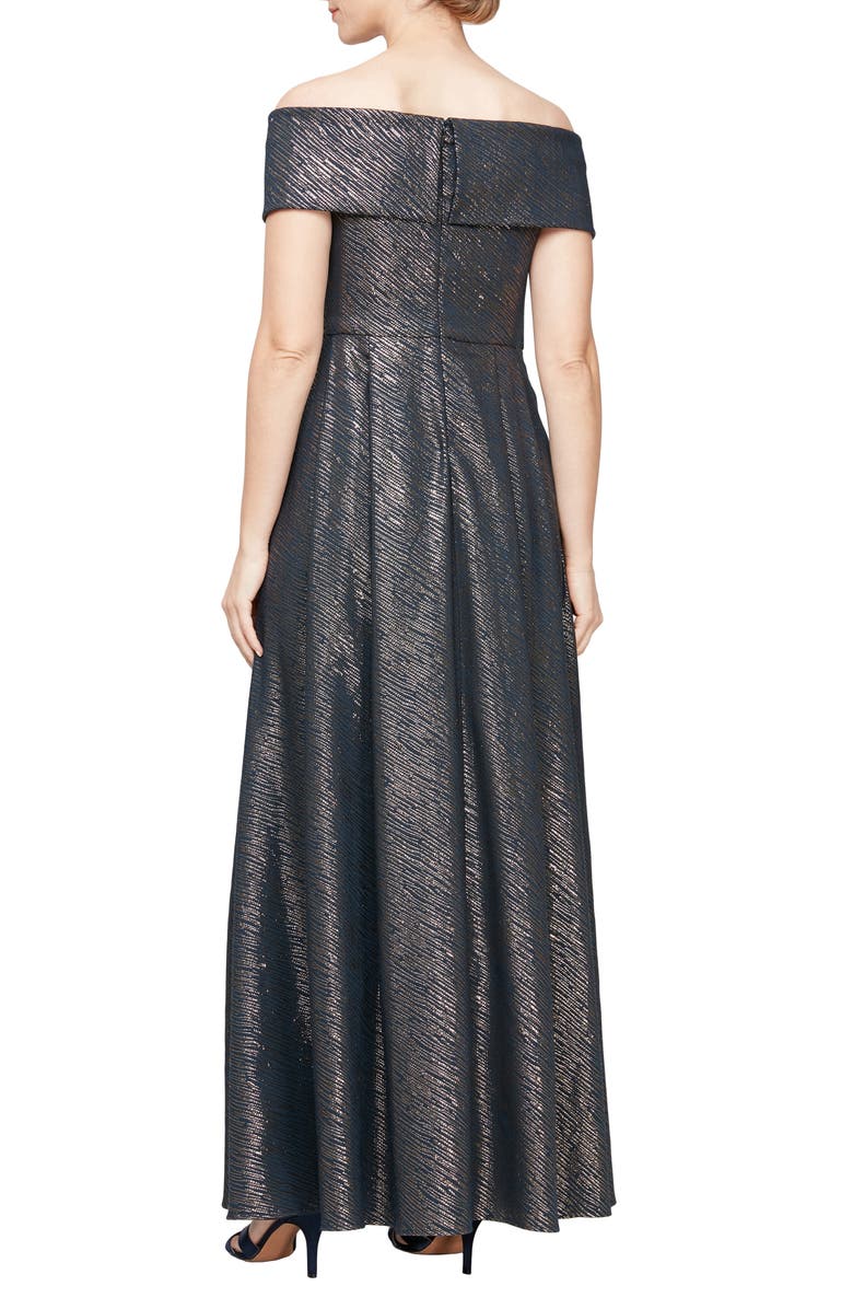 Alex Evenings Metallic Off the Shoulder Ballgown, Alternate, color,