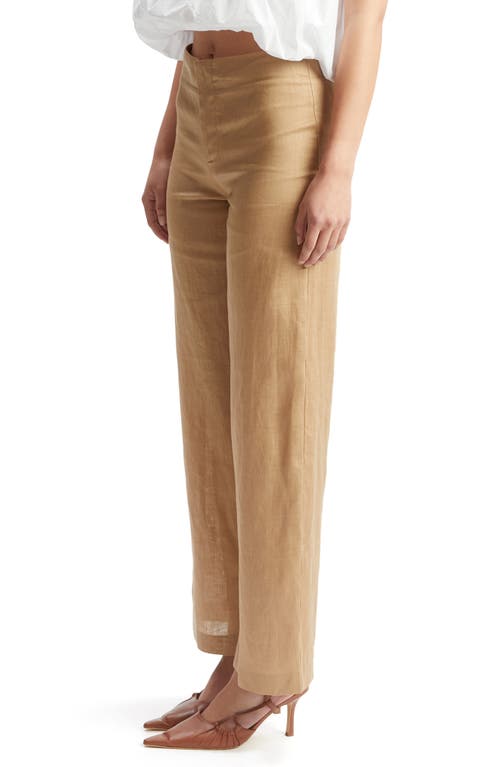 Bardot Balia Hipster High Waist Linen Pants In Latte