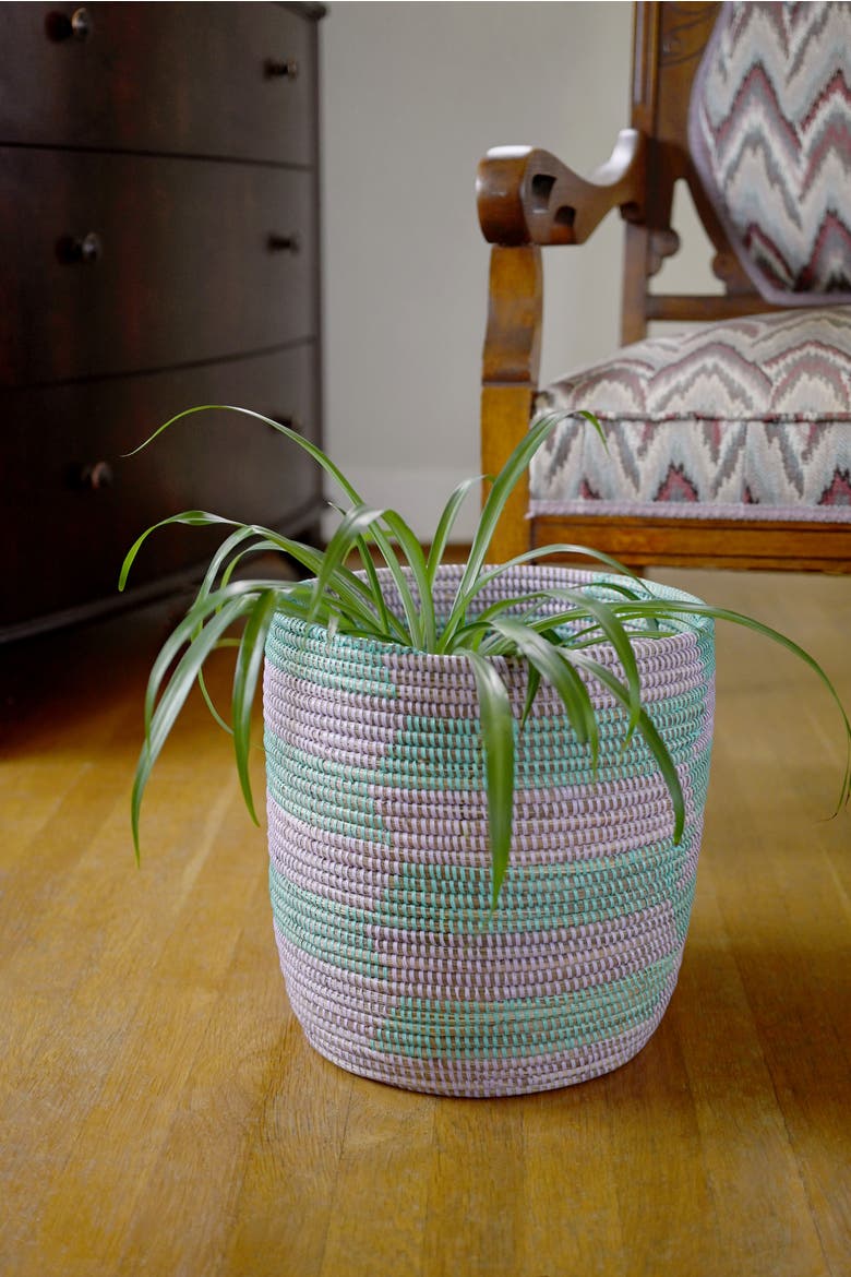 Herringbone Bath Bin Basket, Alternate, color, Aqua & Lavender