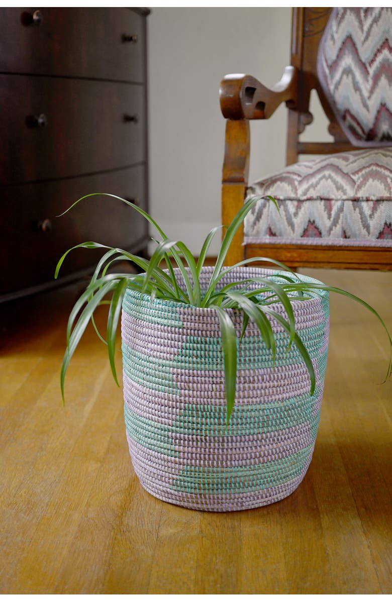 African Modern Herringbone Bath Bin Basket, Alternate, color, Aqua & Lavender