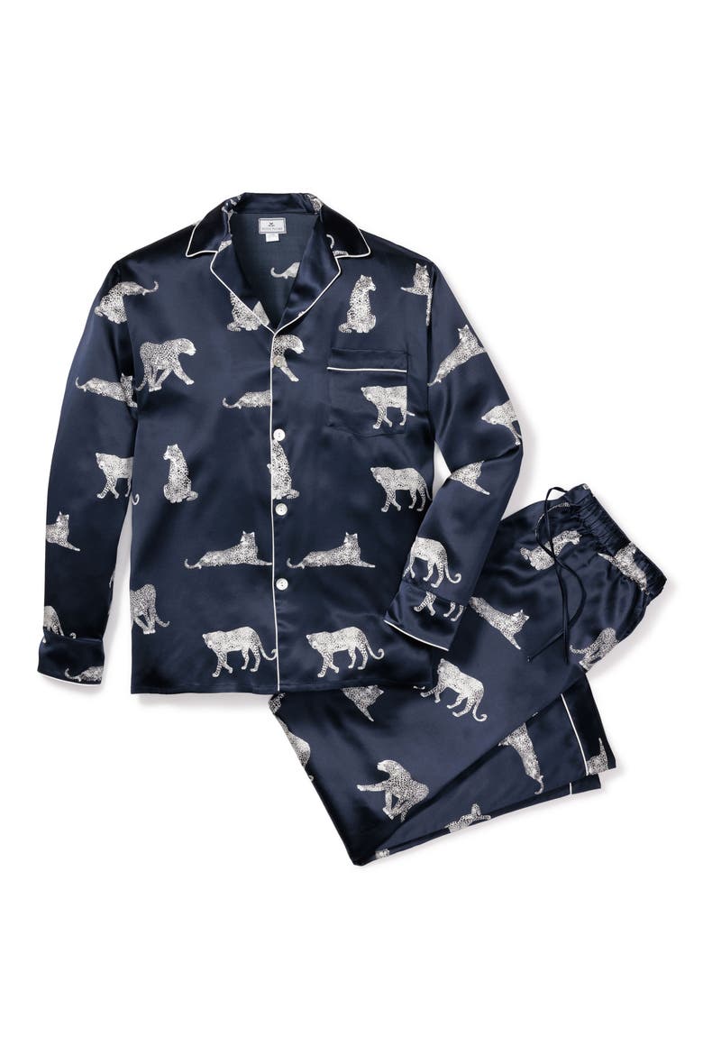 Panthre de Nuit Silk Pajama Set, Alternate, color, NAVY