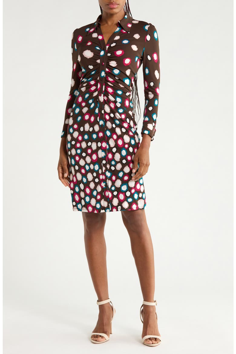 Sheska Ruched Shirtdress, Main, color, LEOPARD SPOT COFFEE GRIND