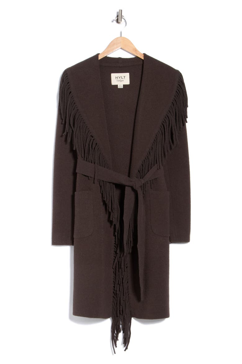 Fringe Shawl Collar Wrap Coat, Main, color, ESPRESSO