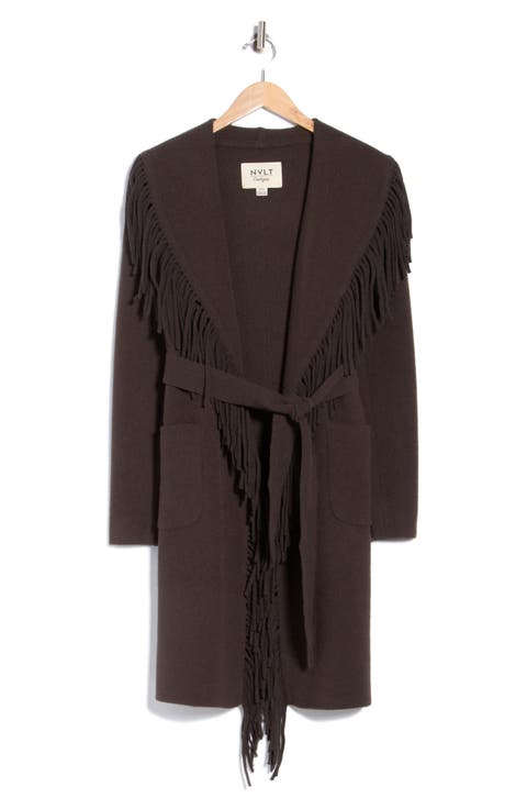 Fringe Shawl Collar Wrap Coat