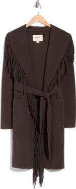 NVLT Fringe Shawl Collar Wrap Coat