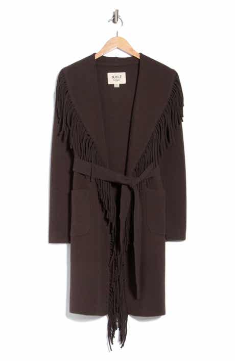 Fringe Shawl Collar Wrap Coat