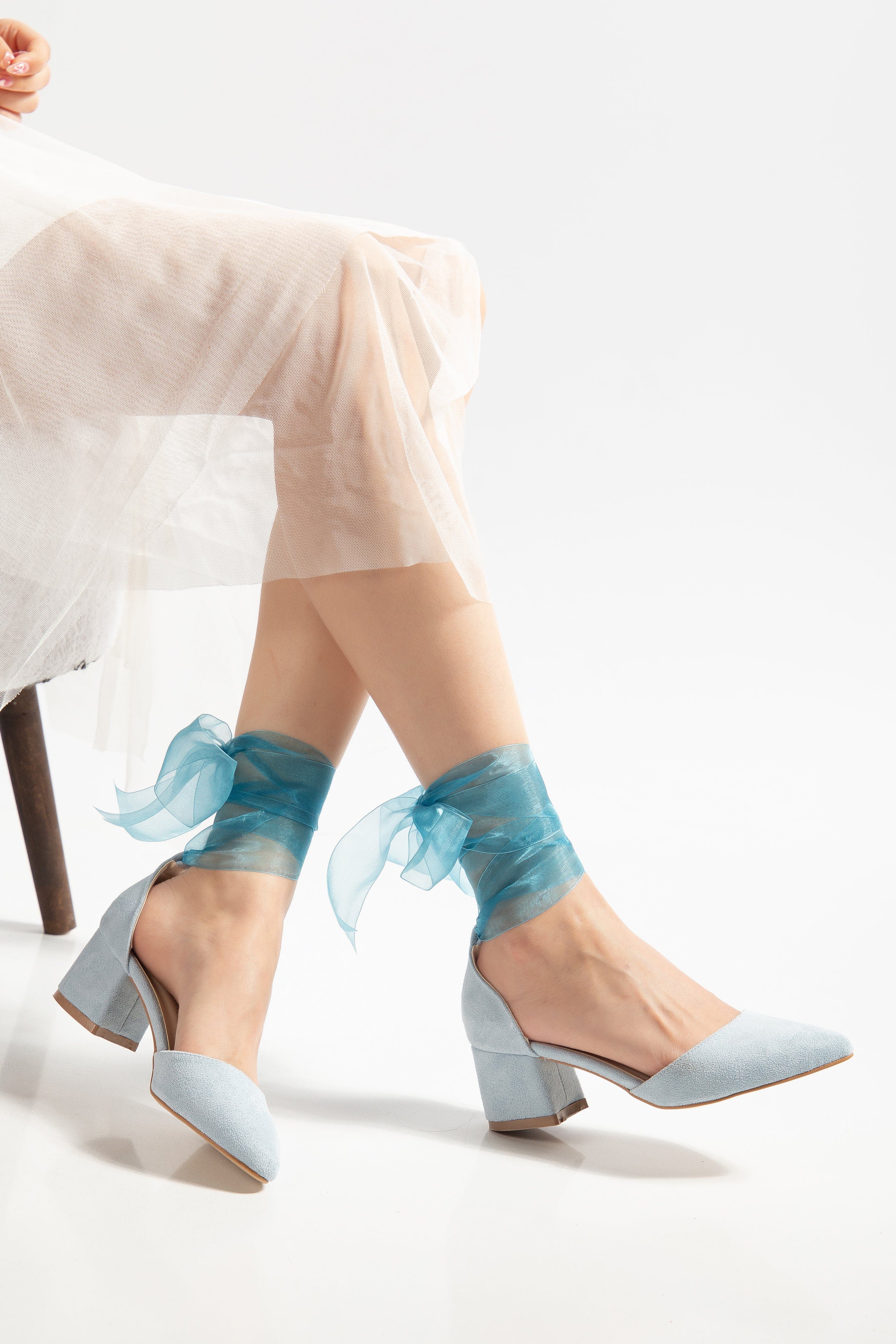 Fiona Low Block Heels with Ribbon, Alternate, color, Blue Suede
