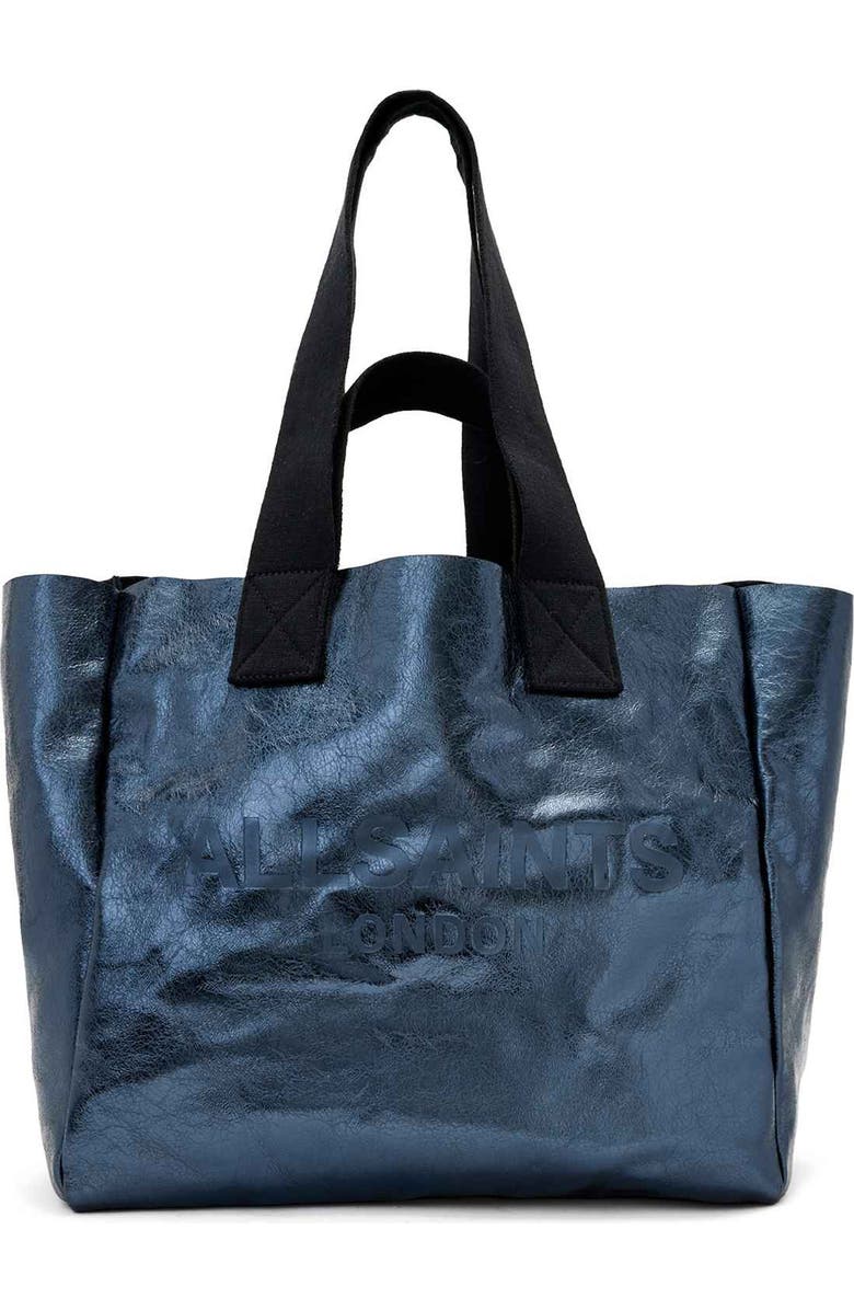 AllSaints Izzy Leather Tote, Main, color, Ink Blue