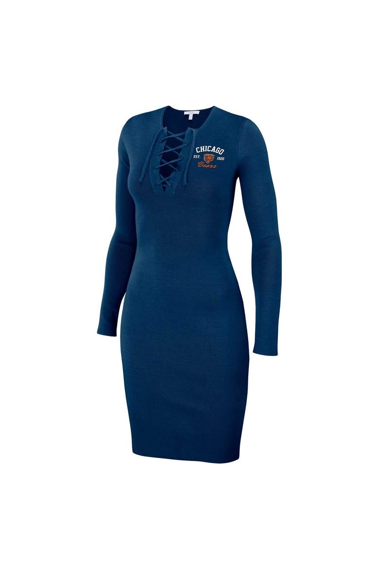 Women's WEAR by Erin Andrews Navy Chicago Bears Lace Up Long Sleeve Dress, Alternate, color, Navy