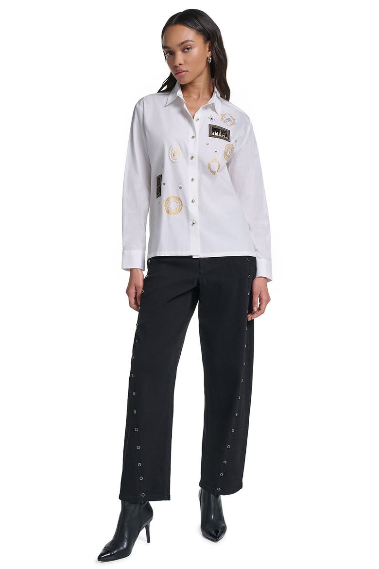 Embellished Patch Cotton Shirt, Alternate, color, WHITE