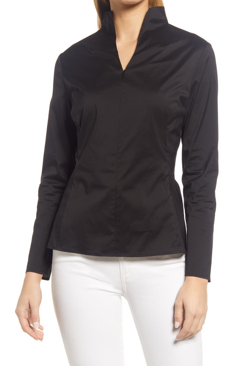 Ming Wang Quarter Zip Funnel Neck Shirt, Main, color,