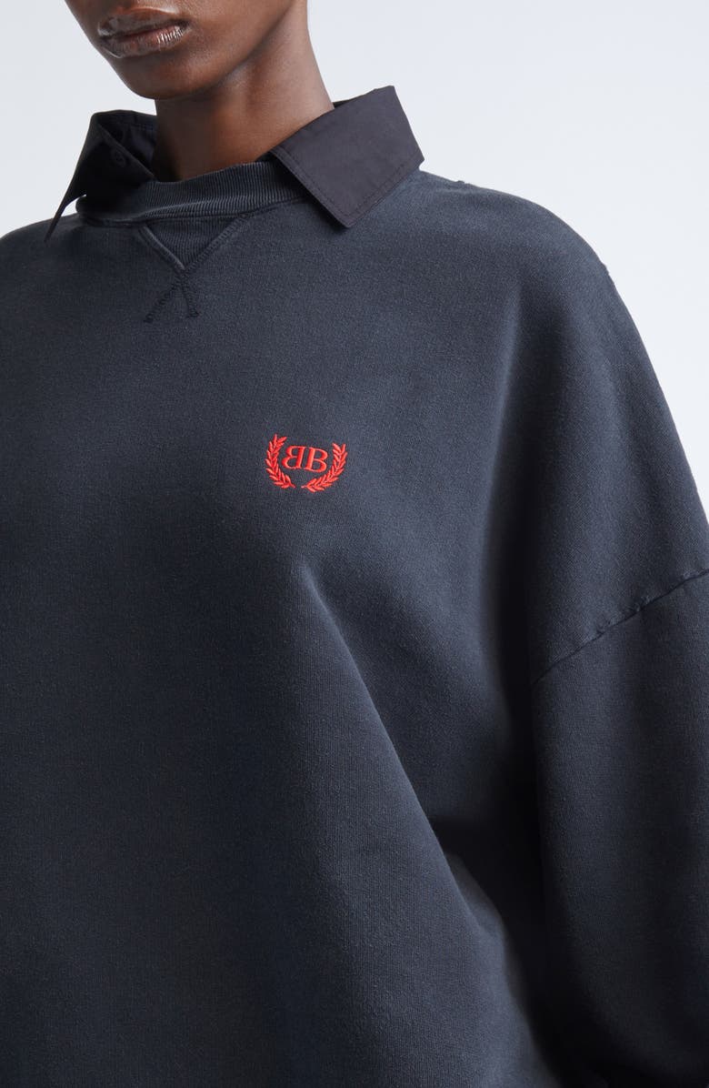 Balenciaga BB Logo Embroidered Distressed Sweatshirt, Alternate, color, 1041 Faded Washed Black