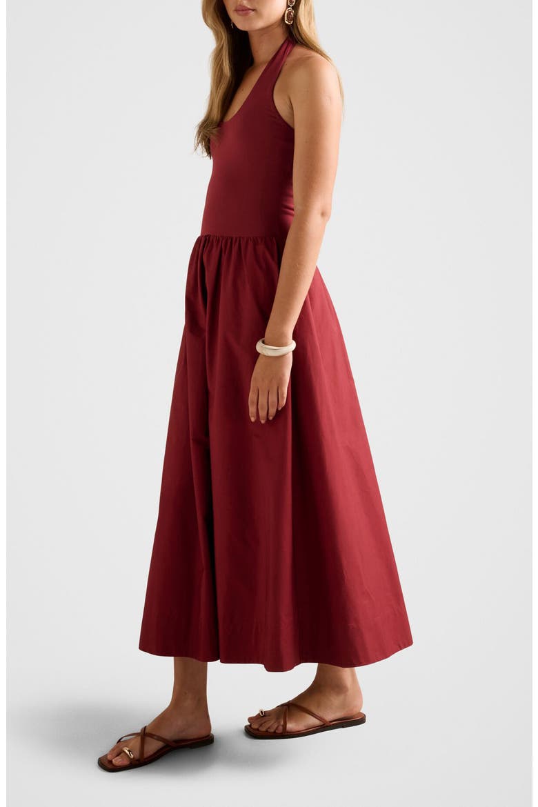 Margot Mixed Media Halter Neck Dress, Alternate, color, ROSEWOOD