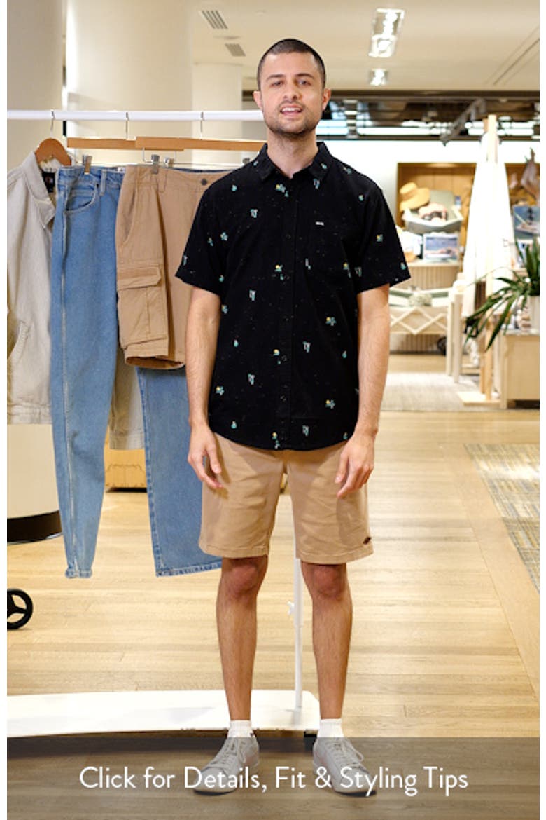 Skelly Breach Tropical Print Short Sleeve Cotton Chambray Button-Down Shirt video