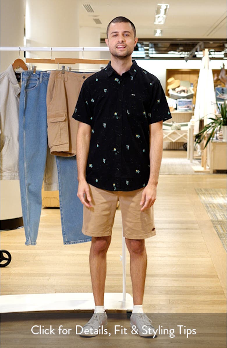 Skelly Breach Tropical Print Short Sleeve Cotton Chambray Button-Down Shirt, sales video thumbnail