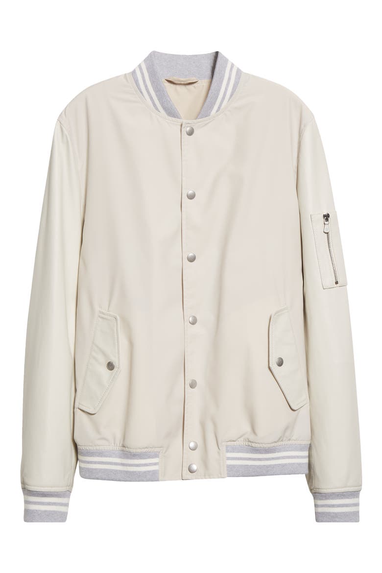 Storm System® Waterproof Mixed Media Bomber Jacket, Alternate, color, SAND AND IVORY