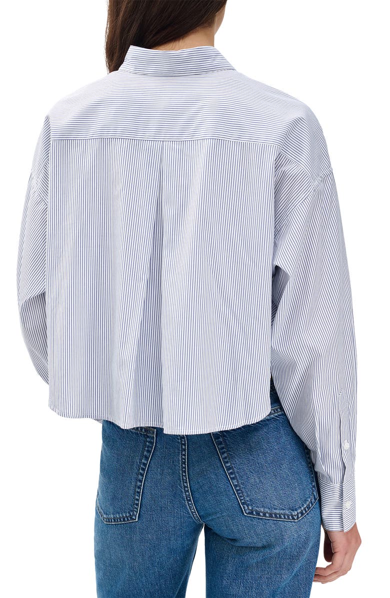 rag & bone Marin Stripe Crop Cotton Button-Up Shirt, Alternate, color, White Stripe