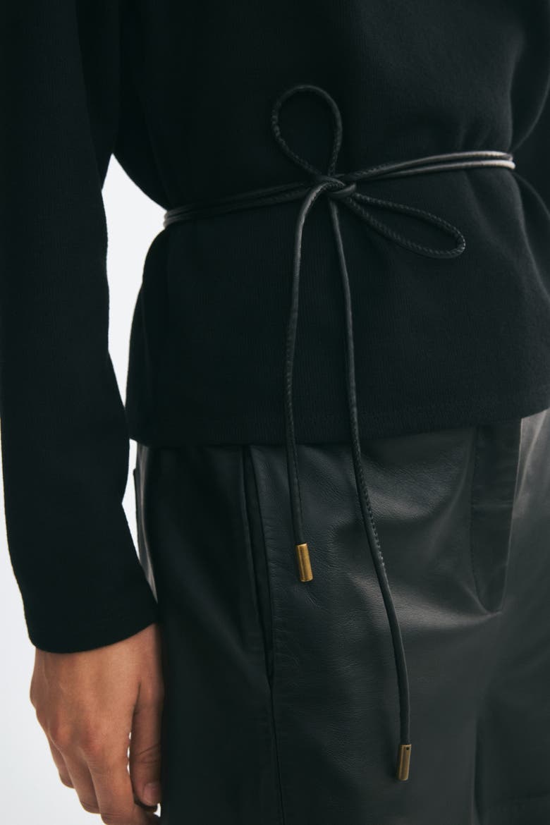 Belted Rib-knit Sweater, Alternate, color, Black