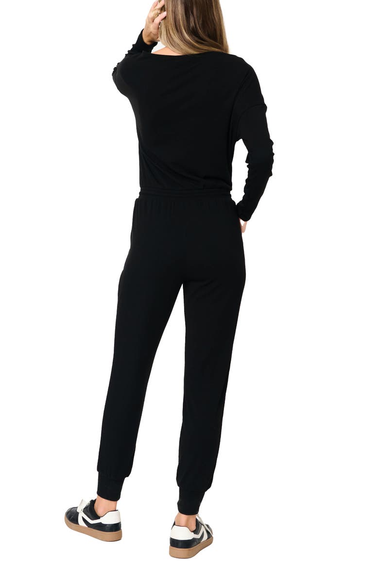 Luxe Off the Shoulder Long Sleeve Knit Jumpsuit, Alternate, color, BLACK