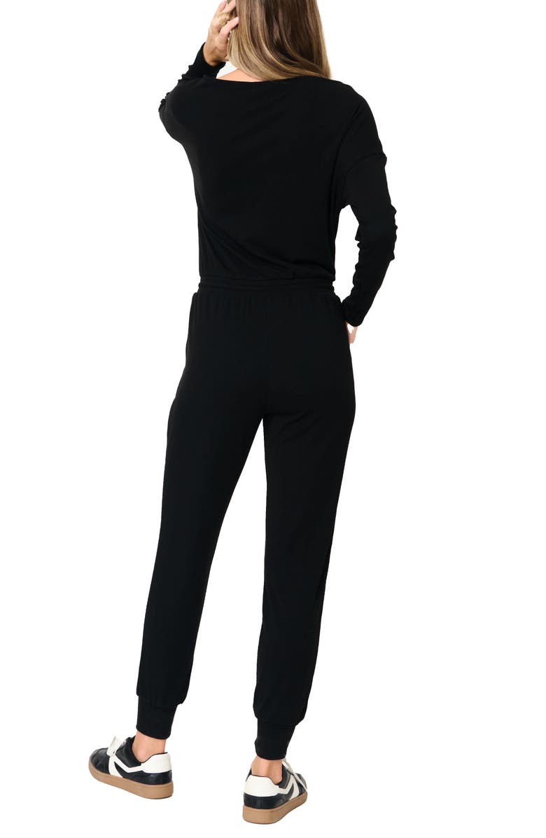 GIBSONLOOK Luxe Off the Shoulder Long Sleeve Knit Jumpsuit, Alternate, color, Black