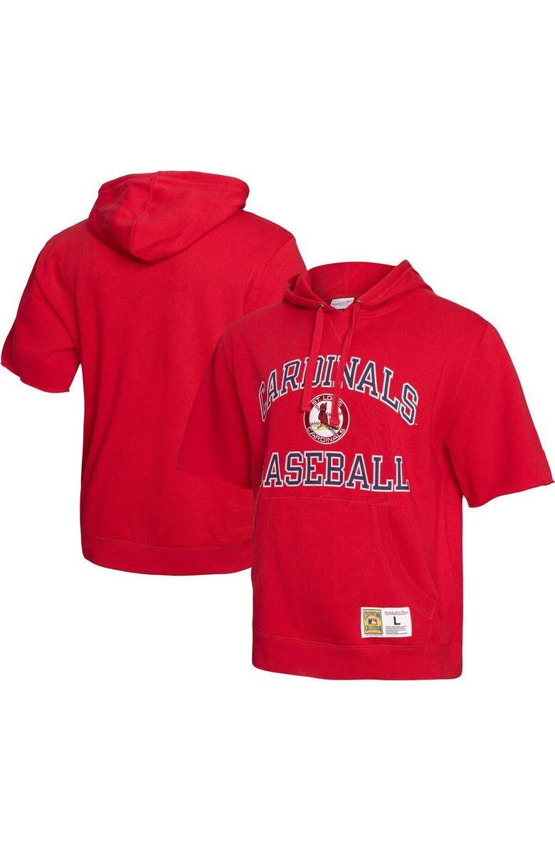 Mitchell & Ness Men's Mitchell & Ness Red St. Louis Cardinals Cooperstown Collection Washed Fleece Pullover Short Sleeve Hoodie, Main, color, 